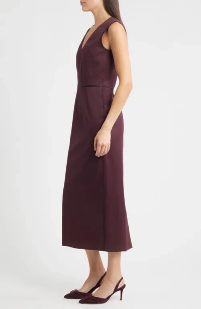 Hugo Boss Boss Drumialdan Virgin Wool Midi Sheath Dress In Burgundy