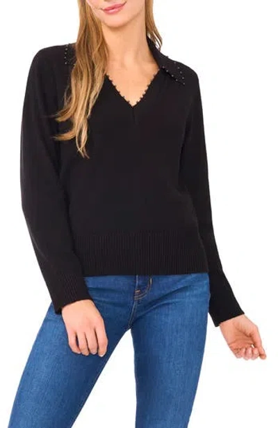 Ted Baker Meliora Collared V Neck Top In Black