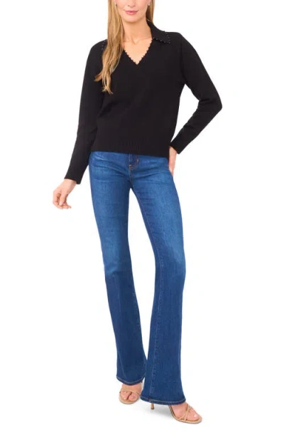 Ted Baker Meliora Collared V Neck Top In Black