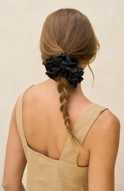 Kitsch Satin Ruffle Scrunchie In Black