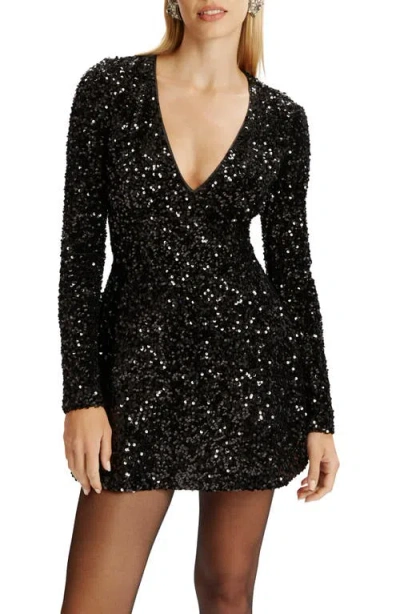 Bardot Eida Long Sleeve Sequin Minidress In Black