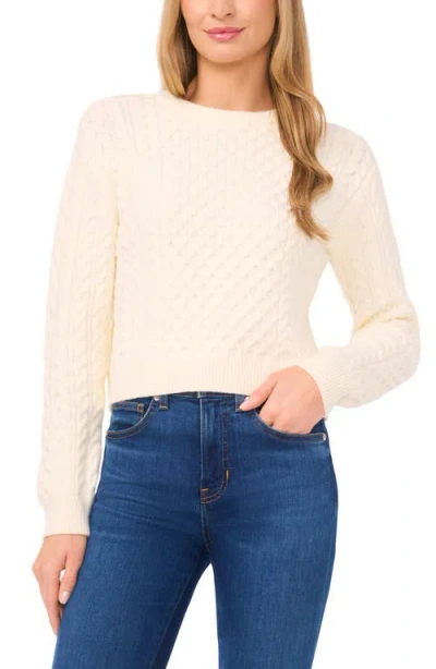 Cece Cable Crewneck Sweater In White