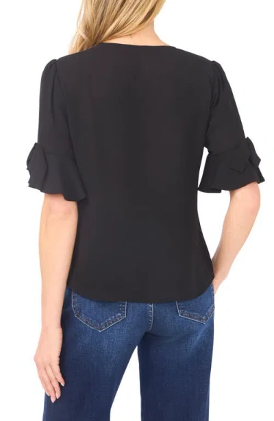 Cece Bow Sleeve Button-up Top In Black