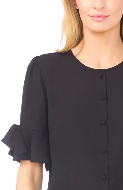 Cece Bow Sleeve Button-up Top In Black