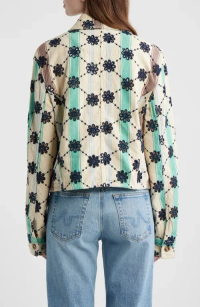 Free People Cassie Mod Stripe Eyelet Cotton Jacket In Gray
