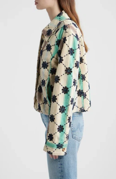 Free People Cassie Mod Stripe Eyelet Cotton Jacket In Gray