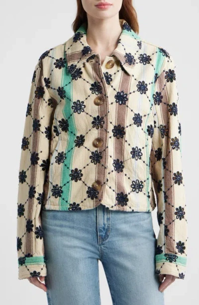 Free People Cassie Mod Stripe Eyelet Cotton Jacket In Gray