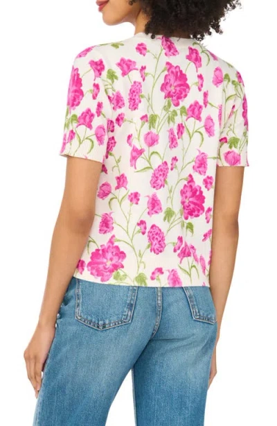 Cece Printed Short Sleeve Cotton Sweater In Multi