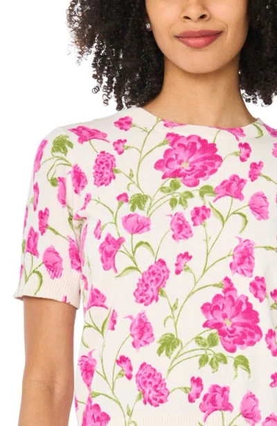 Cece Printed Short Sleeve Cotton Sweater In Multi