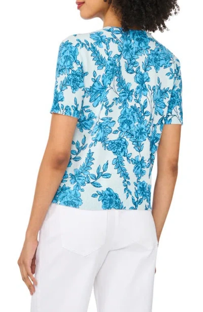 Cece Printed Short Sleeve Cotton Sweater In Multi