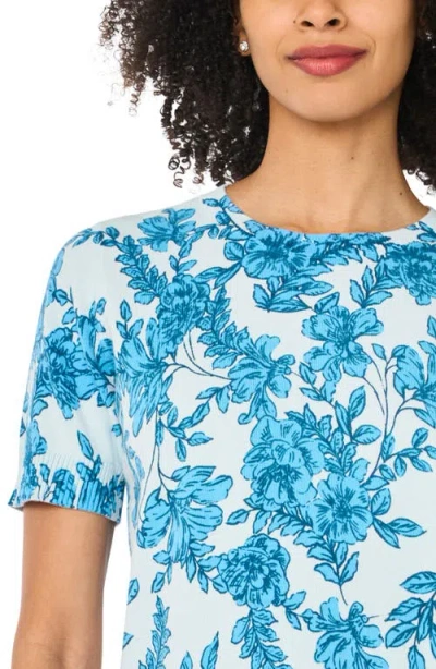 Cece Printed Short Sleeve Cotton Sweater In Multi