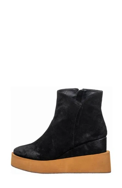 Antelope Suede Platform Wedge Boot In Black