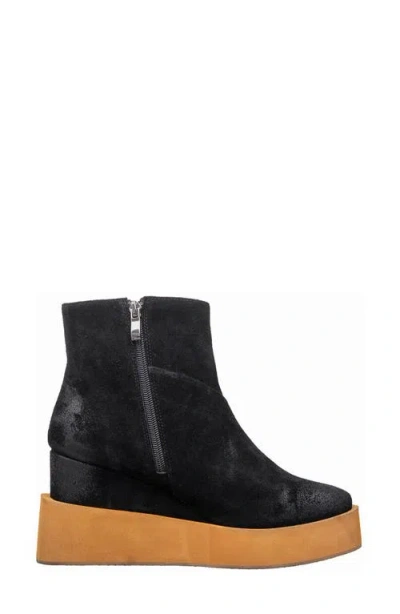 Antelope Suede Platform Wedge Boot In Black