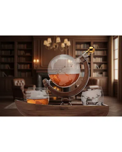 Godinger 3pc Globe Decanter Set In Brown