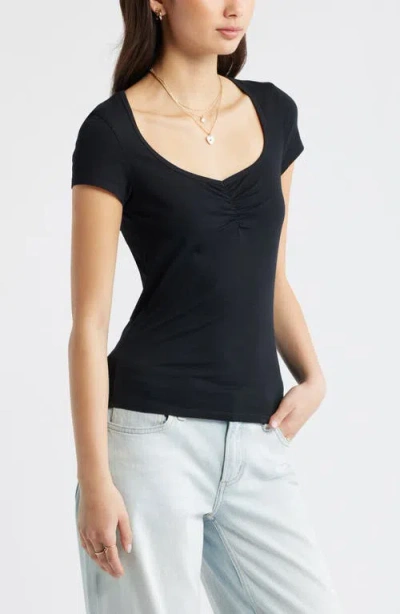 Bp. Ruched Front Cotton T-shirt In Black