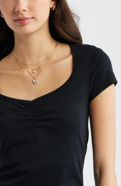 Bp. Ruched Front Cotton T-shirt In Black