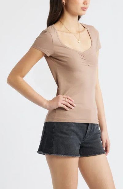 Bp. Ruched Front Cotton T-shirt In Neutral