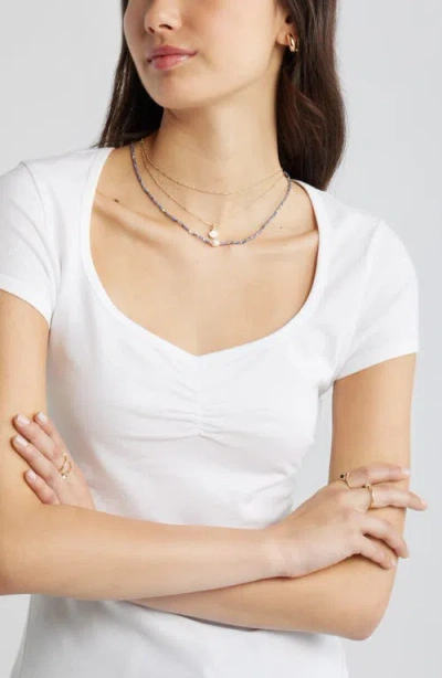 Bp. Ruched Front Cotton T-shirt In White