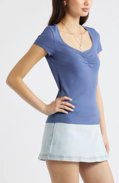 Bp. Ruched Front Cotton T-shirt In Blue