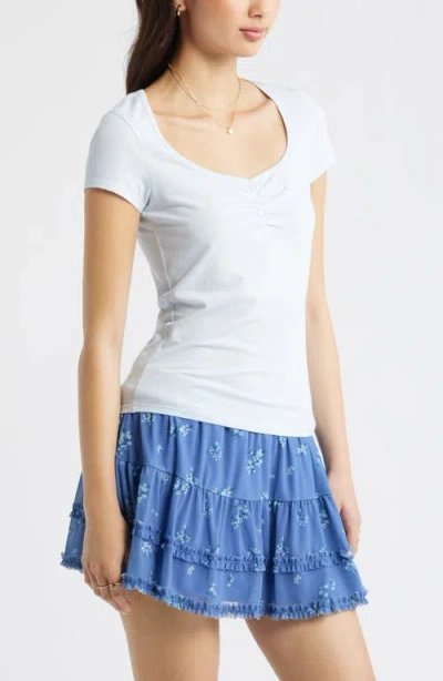 Bp. Ruched Front Cotton T-shirt In Blue