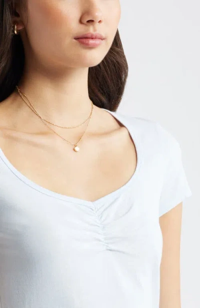 Bp. Ruched Front Cotton T-shirt In Blue