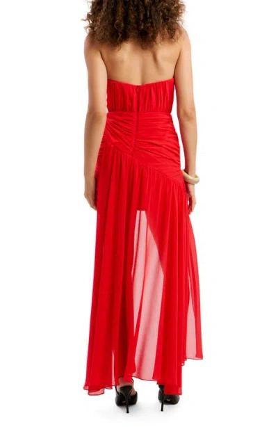 Bardot Remalia Chiffon Strapless Draped Mini Dress In Red