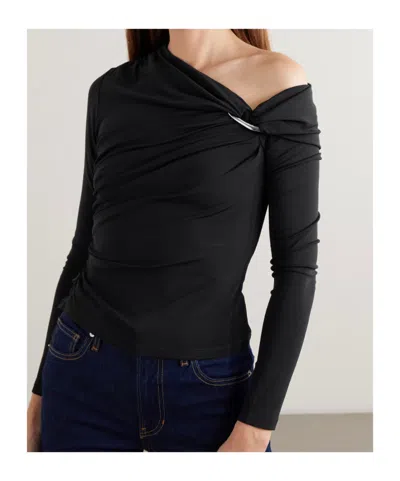Veronica Beard Lozea Asymmetric Embellished Stretch-mesh Top In Black