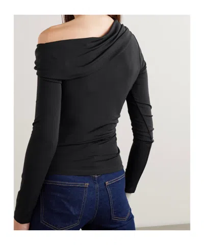 Veronica Beard Lozea Asymmetric Embellished Stretch-mesh Top In Black