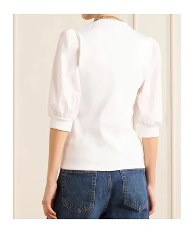 Veronica Beard Coralee Poplin And Ribbed Stretch-pima Cotton-jersey Top In White