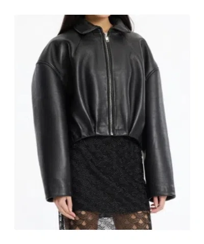Rotate Birger Christensen Collared Leather Jacket In Black