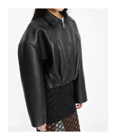Rotate Birger Christensen Collared Leather Jacket In Black