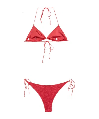 Oseree Glitter-effect Triangle Bikini In Red