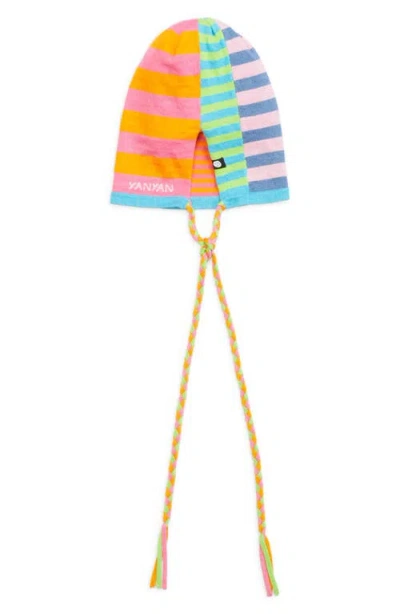 Yanyan Patchwork Stripe Linen Blend Beanie In Multi