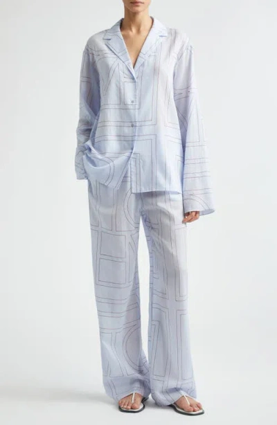 Totême Toteme Monogram Embroidered Pull-on Pants In Blue