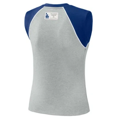 Wear By Erin Andrews Heather Gray Los Angeles Dodgers Cropped Raglan Tank Top In Gray