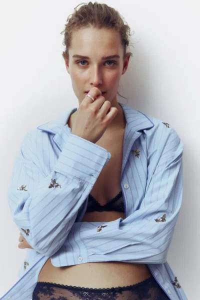 H&m Embellished Cotton Pyjama Shirt In Blue