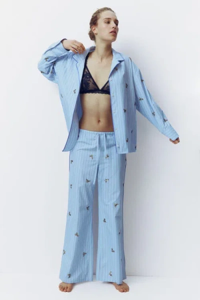 H&m Embellished Cotton Pyjama Shirt In Blue