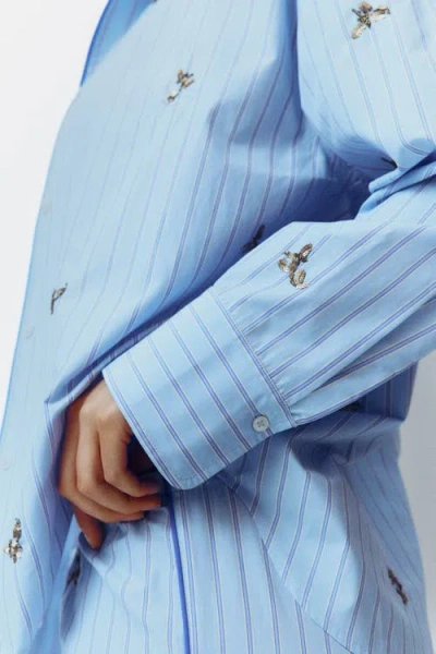 H&m Embellished Cotton Pyjama Shirt In Blue