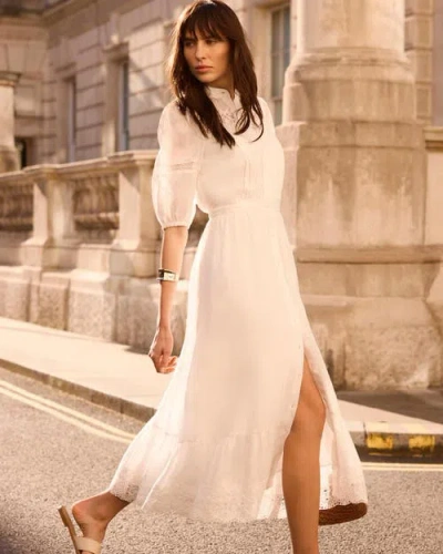 Mint Velvet Ramie Puff Sleeve Midi Dress In Neutral