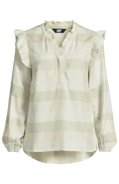 Lands' End Ruffle Front Flannel Popover Blouse In Multi