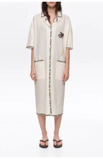 Bimba Y Lola Linen Palm Tree Shirt Dress In Gray