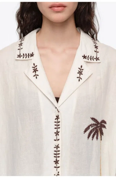Bimba Y Lola Linen Palm Tree Shirt Dress In Gray