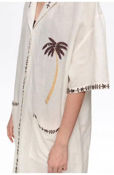 Bimba Y Lola Linen Palm Tree Shirt Dress In Gray