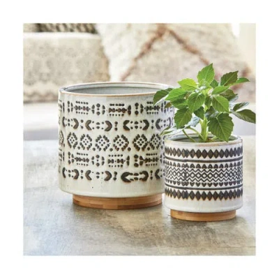 Tag Tanga Planter Stoneware Flower Pot With Base Decor In Multi