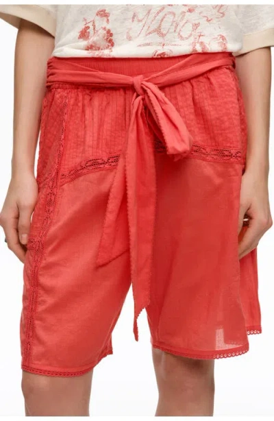 Bimba Y Lola Cotton Pleated Bermuda Shorts With Lace Trim In Multi