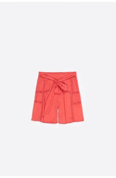 Bimba Y Lola Cotton Pleated Bermuda Shorts With Lace Trim In Multi