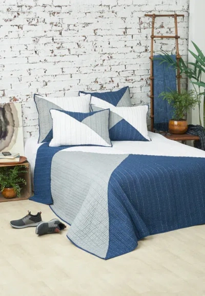 Carol & Frank Asymmetrical Queen Quilt In Blue