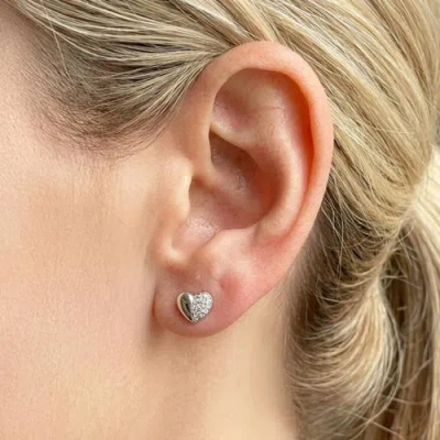 The Lovery Fine Jewelry Half Diamond Heart Screw Back Stud Earrings In Metallic