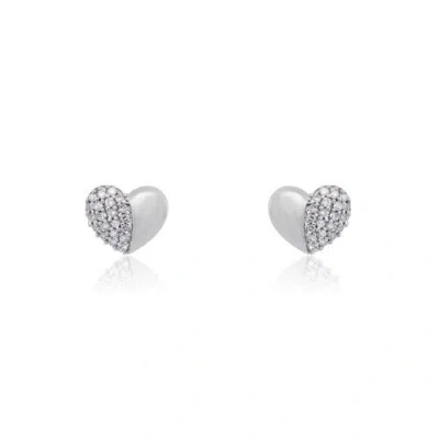 The Lovery Fine Jewelry Half Diamond Heart Screw Back Stud Earrings In Metallic