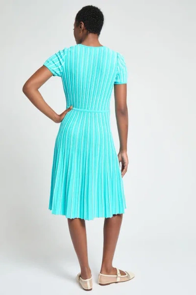 6010 Modern Fit Jewel Neck Striped Flare Soft Knit Dress In Blue